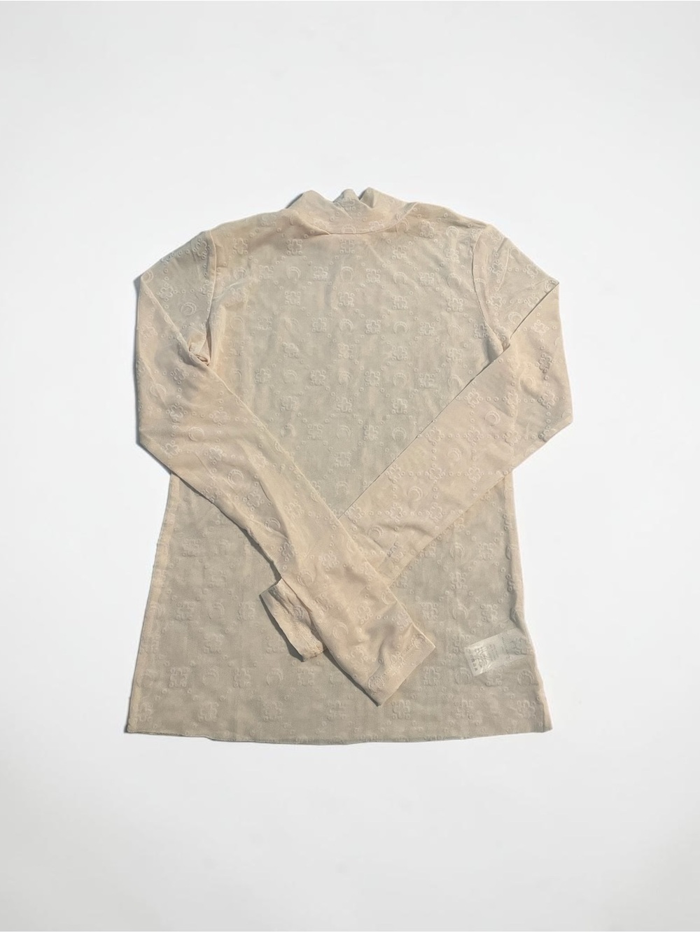 Marine Serre Nude Beige Crescent Jacquard Mesh Long Sleeve Top